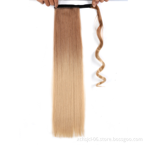 Hot selling straight long wrap around brazilian black clip in pony tail
